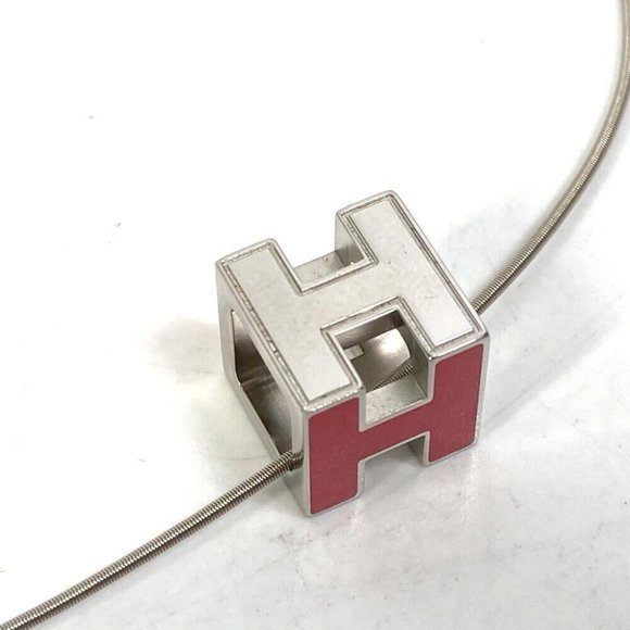 HERMES H cube Cardue H Pendant accessories Necklace Metal Silver/pink - Picture 7 of 7